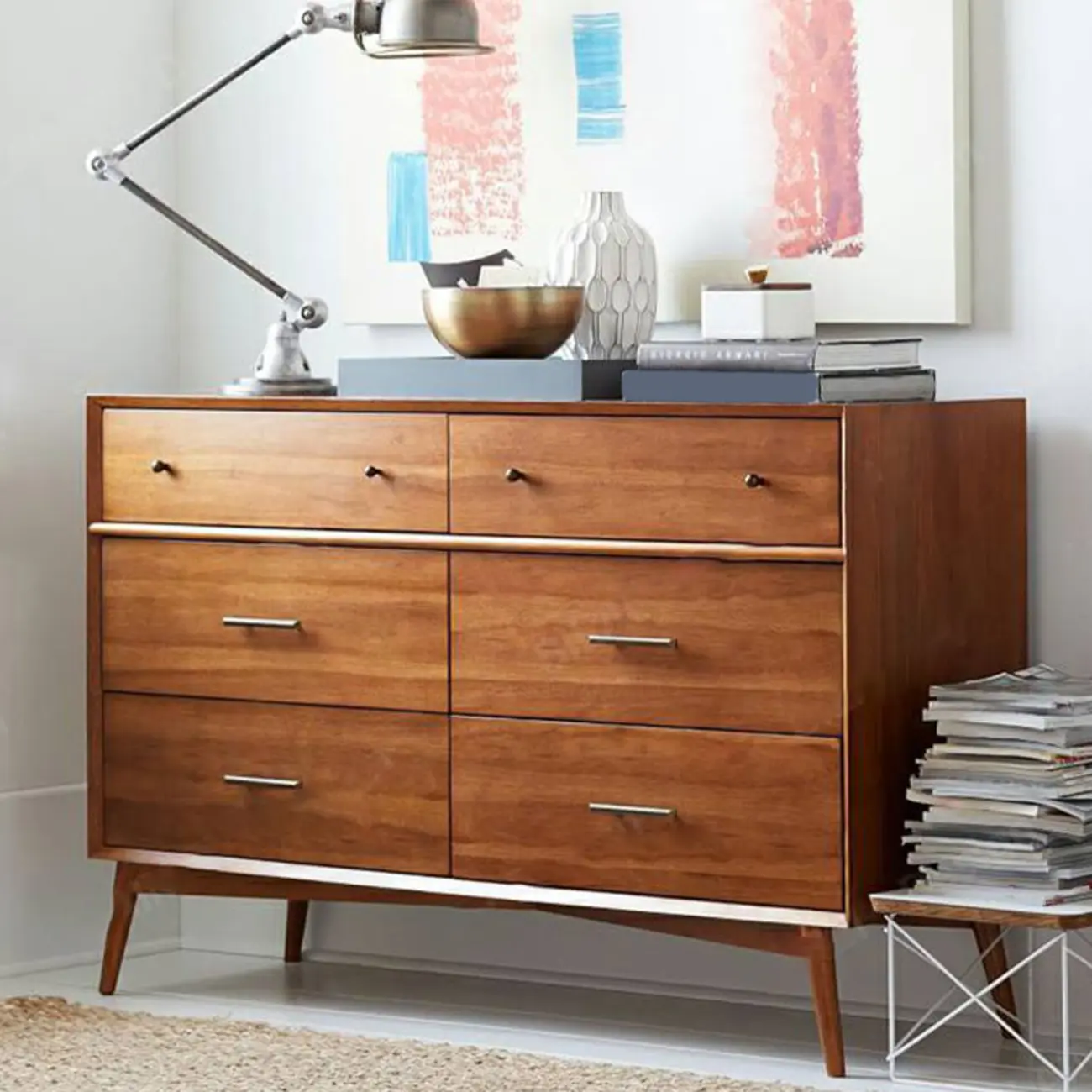 Modern Black Wood Dresser with 6 Drawers for Bedroom Image - 4 | homeyfad