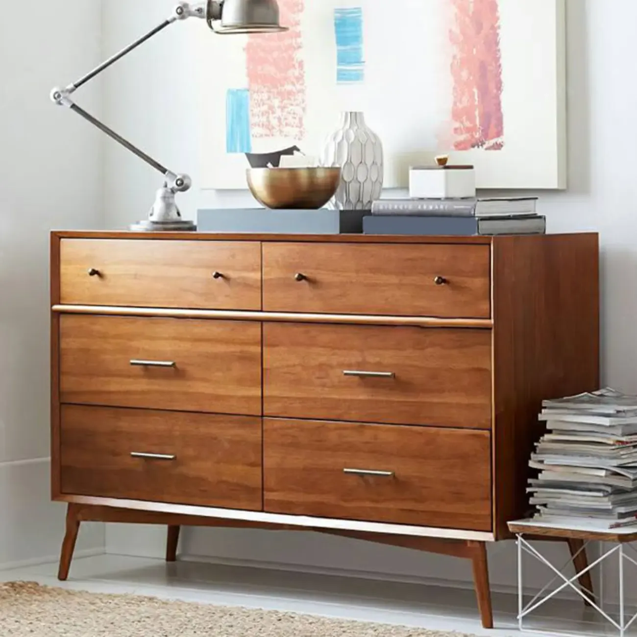 Modern Black Wood Dresser with 6 Drawers for Bedroom Image - 4