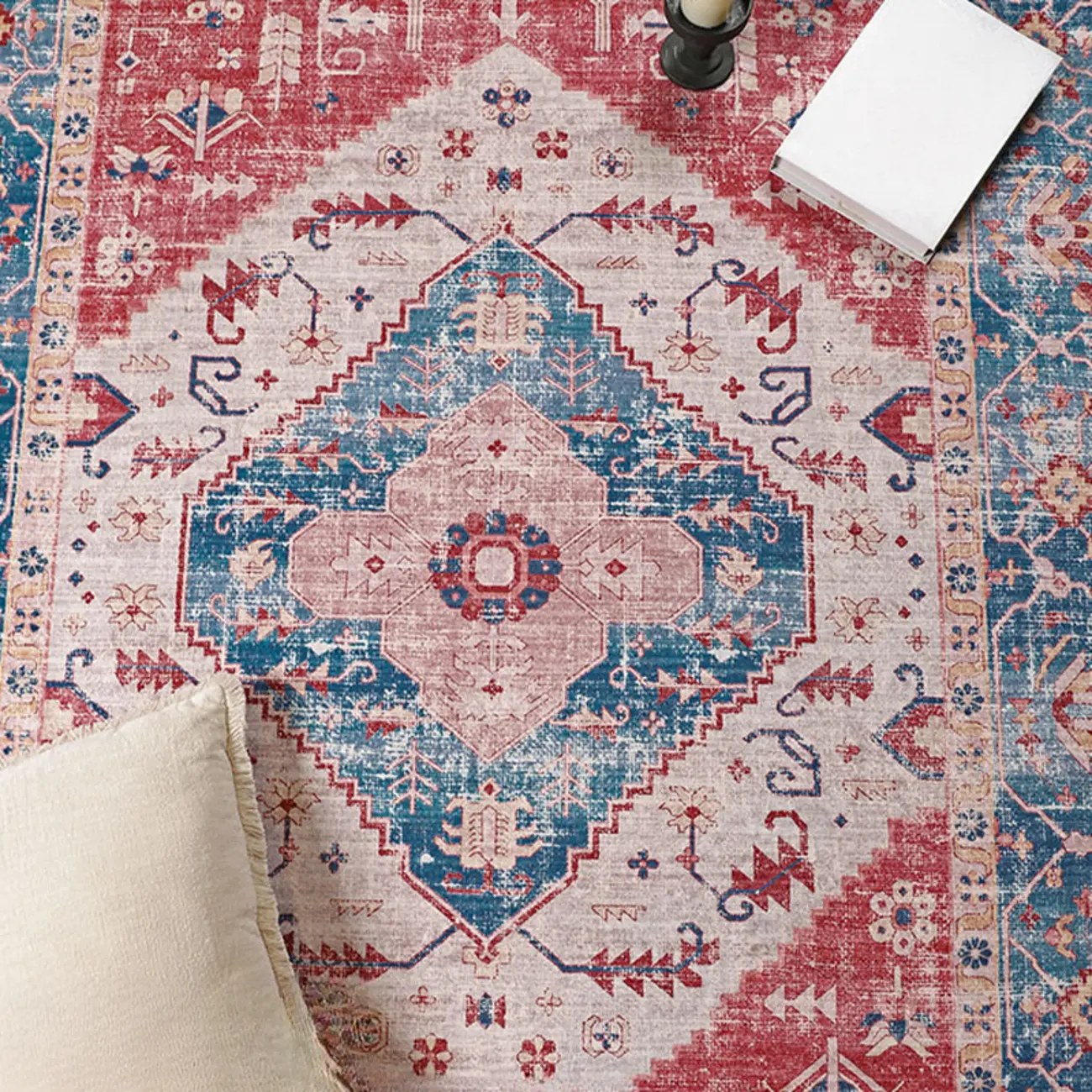 Moroccan Fine Cotton Velvet Southwestern Scarlet Area Rug Image - 2 | homeyfad