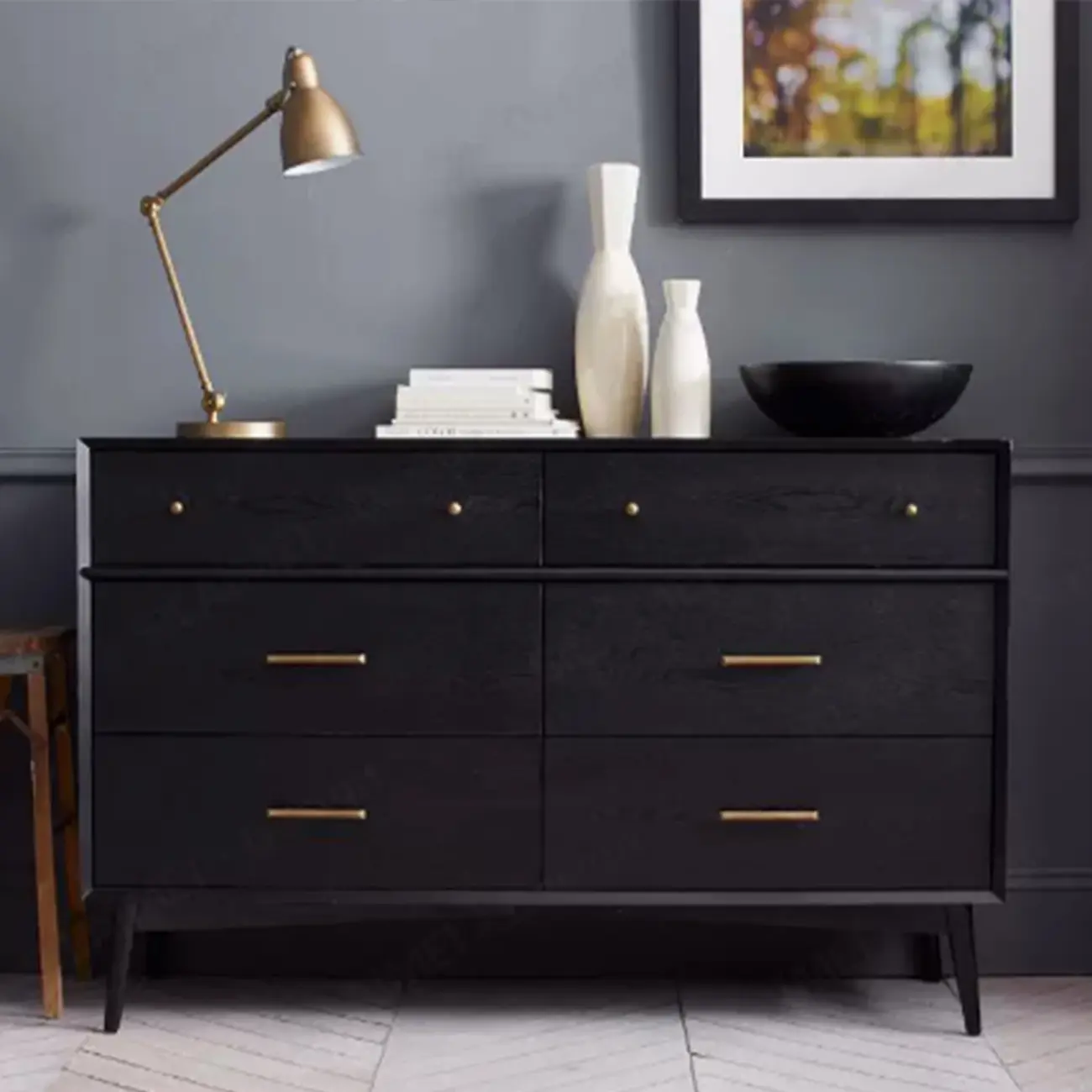 Modern Black Wood Dresser with 6 Drawers for Bedroom Image - 5 | homeyfad