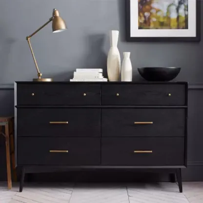 Modern Black Wood Dresser with 6 Drawers for Bedroom Image - 5