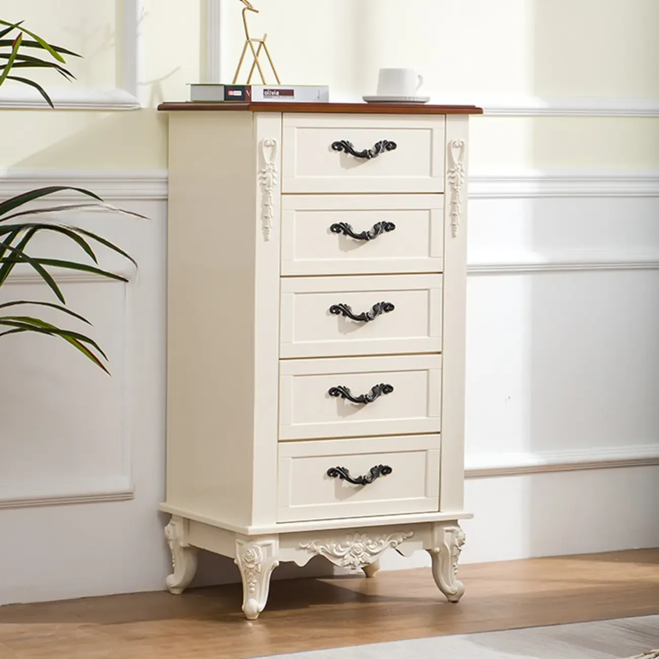 Traditional Wood Chest with 5-Drawers for Bedroom Image - 1