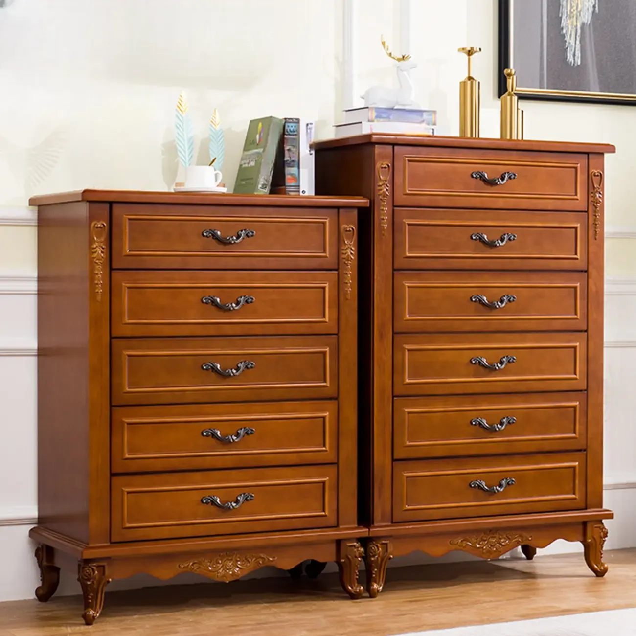 Traditional Wood Chest with 5-Drawers for Bedroom Image - 2