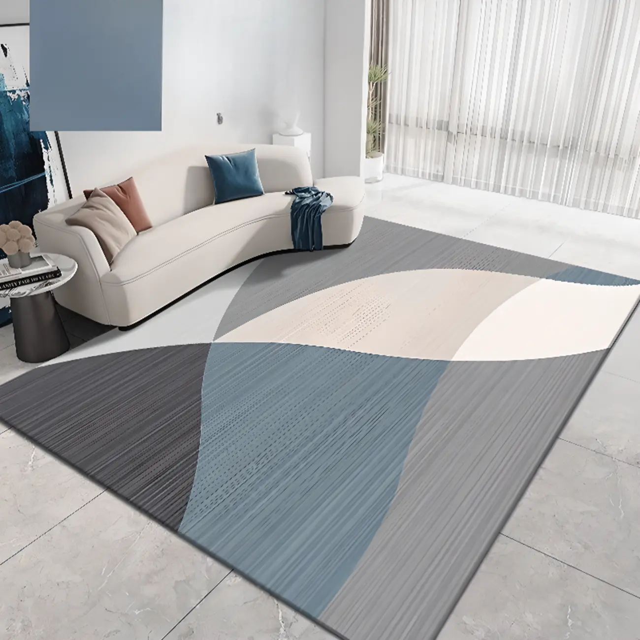 Modern Minimalist Polyester Color Block Rectangle Area Rug Image - 2 | homeyfad