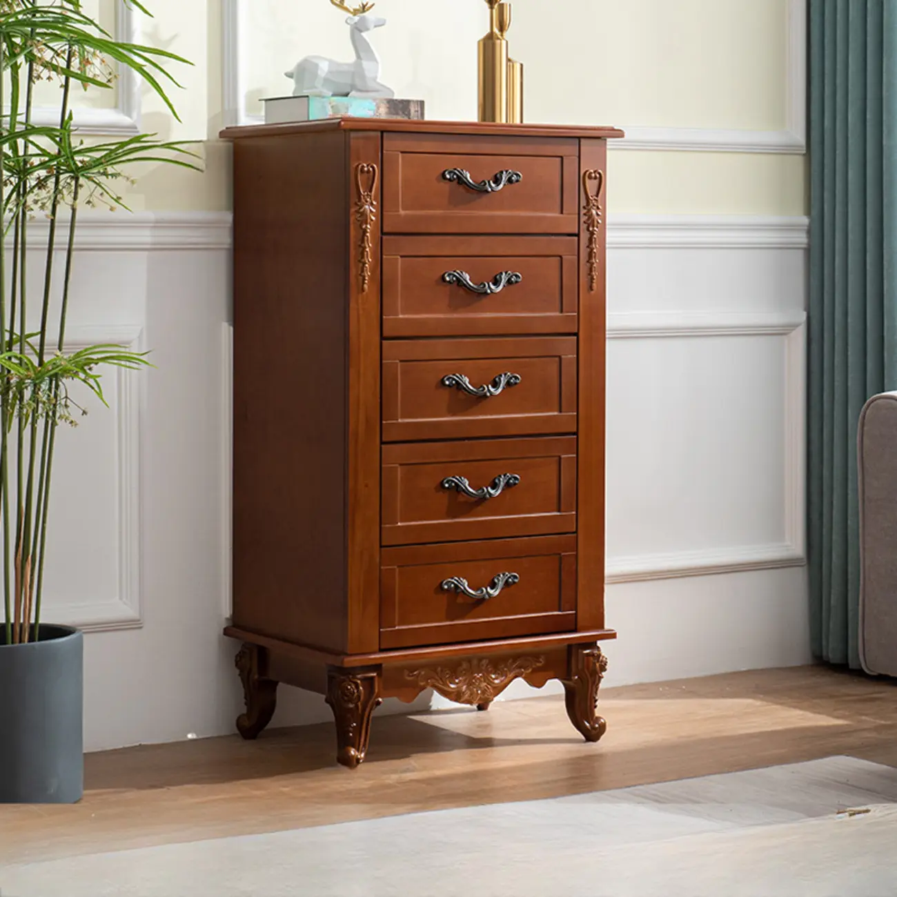 Traditional Wood Chest with 5-Drawers for Bedroom Image - 5 | homeyfad
