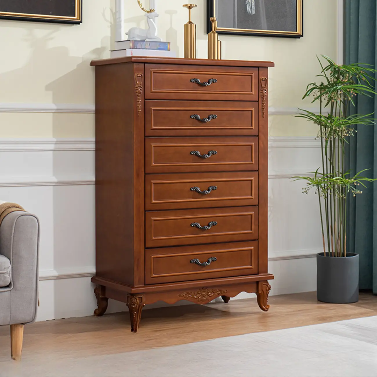 Traditional Wood Chest with 5-Drawers for Bedroom Image - 6 | homeyfad