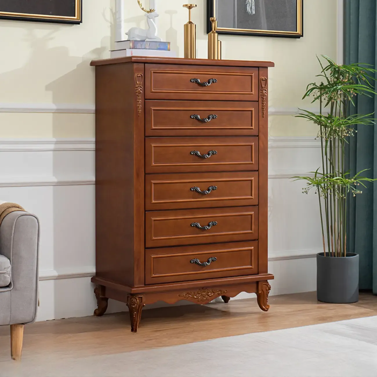 Traditional Wood Chest with 5-Drawers for Bedroom Image - 6
