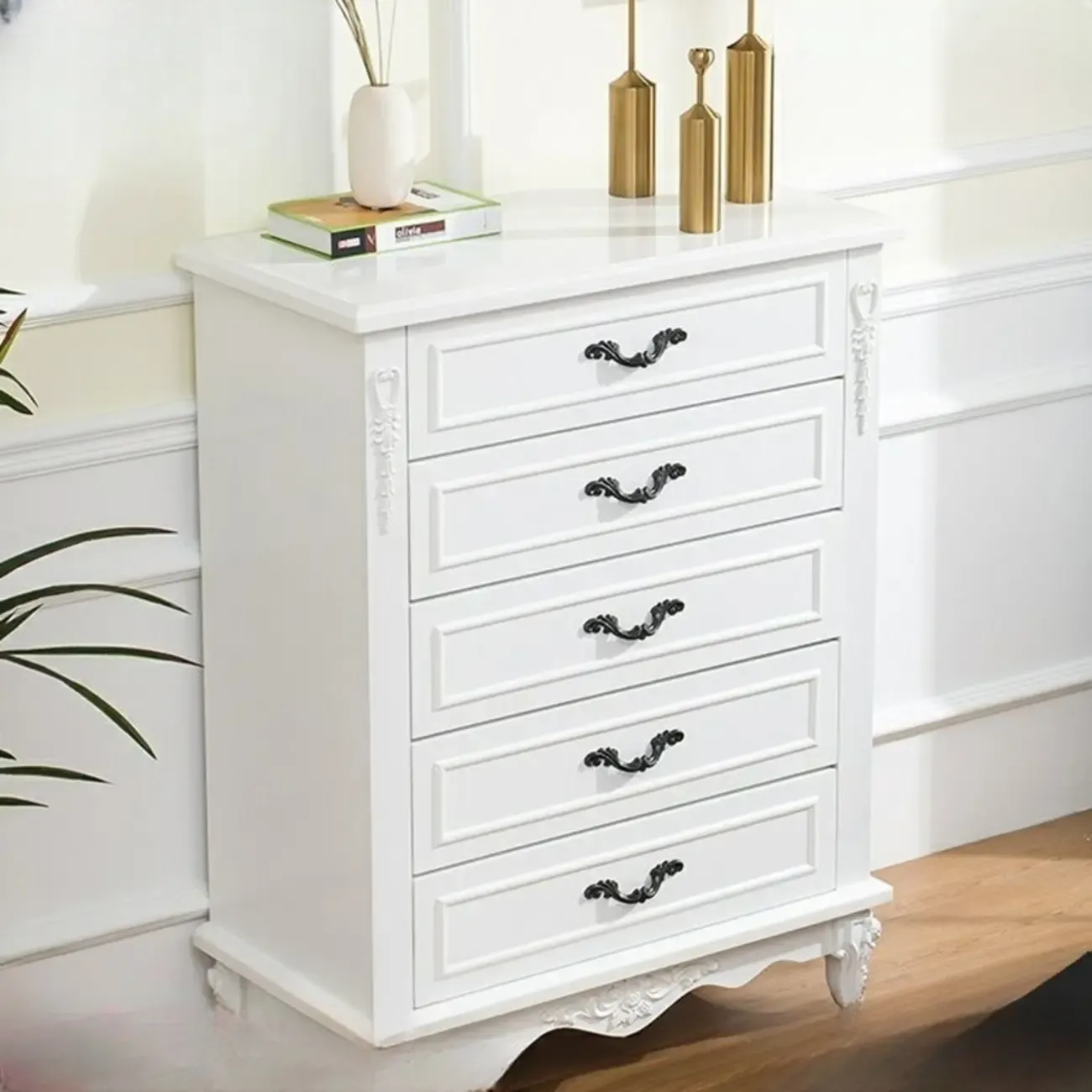 Traditional Wood Chest with 5-Drawers for Bedroom Image - 7