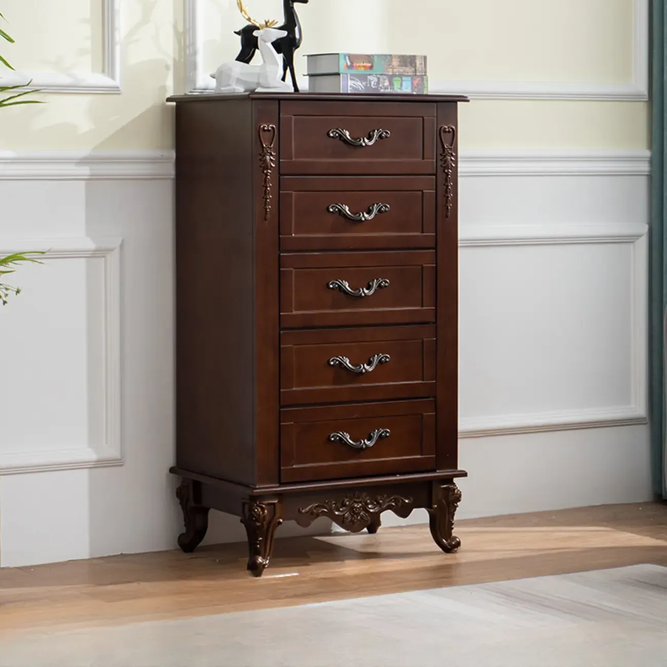 Traditional Wood Chest with 5-Drawers for Bedroom Image - 10