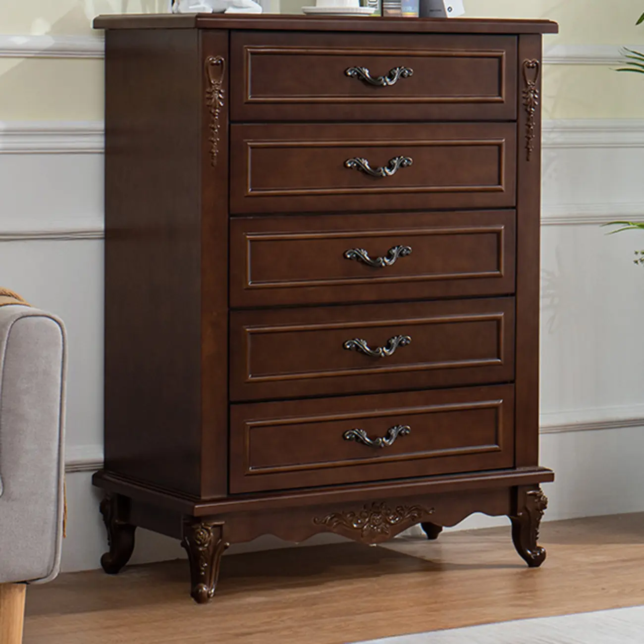 Traditional Wood Chest with 5-Drawers for Bedroom Image - 12 | homeyfad
