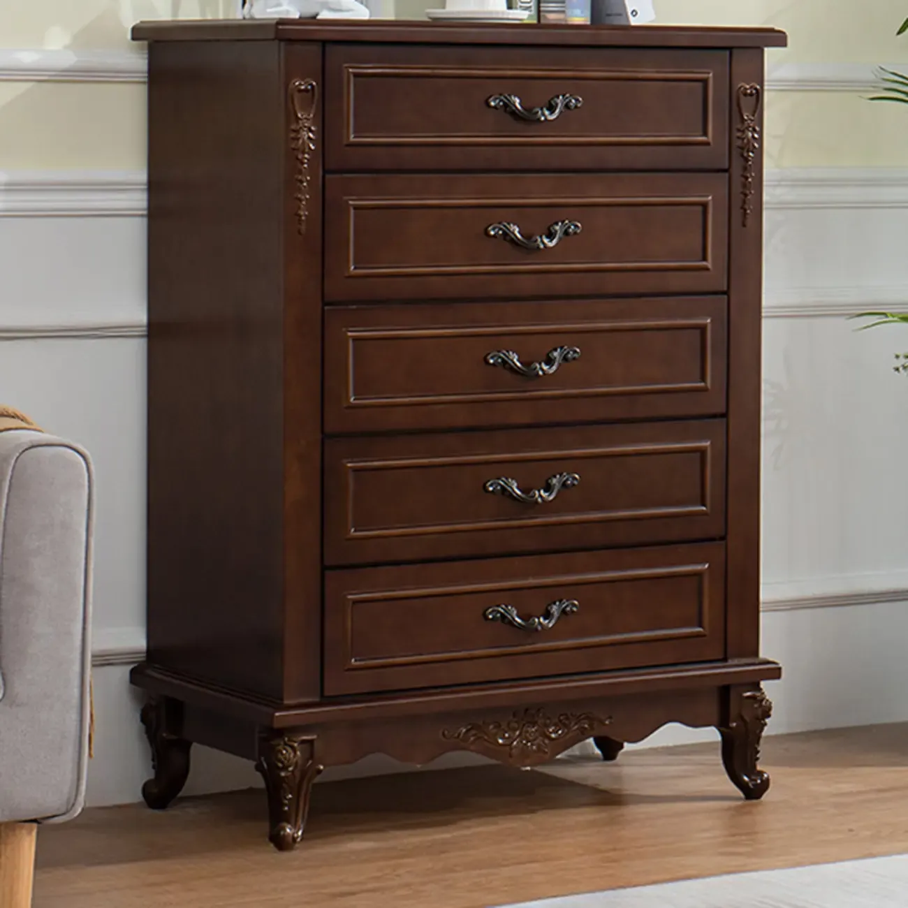 Traditional Wood Chest with 5-Drawers for Bedroom Image - 12