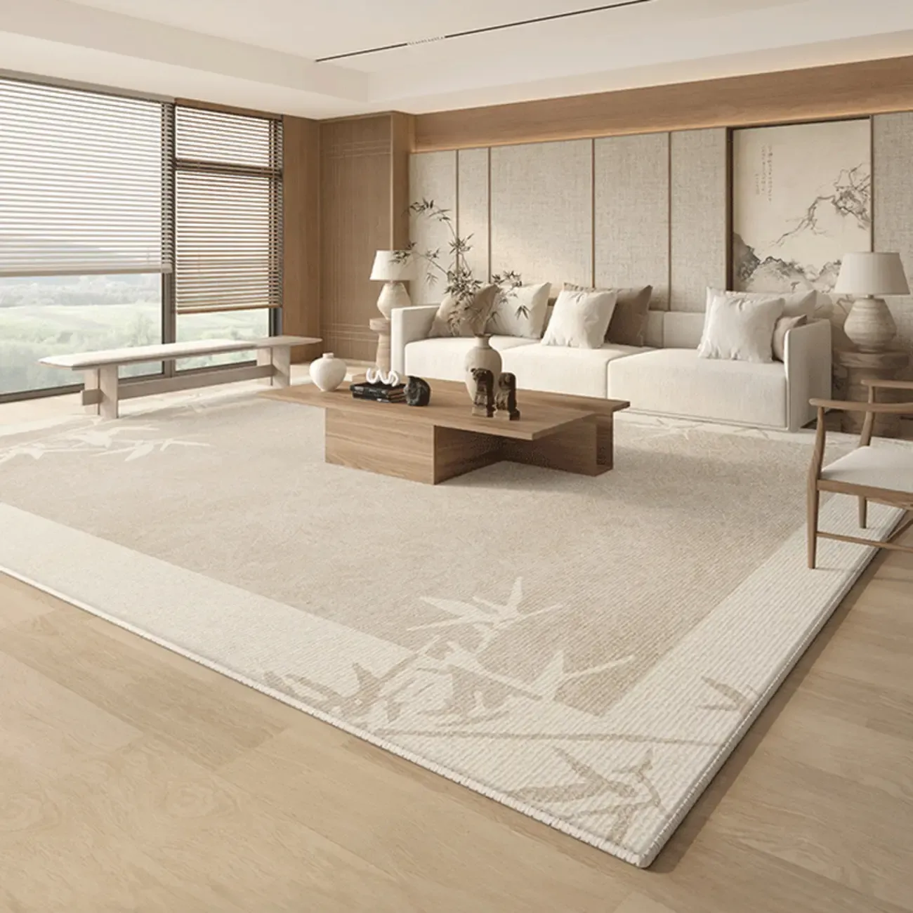 Modish Handmade Faux Cashmere Plants Rectangle Area Rug Image - 1