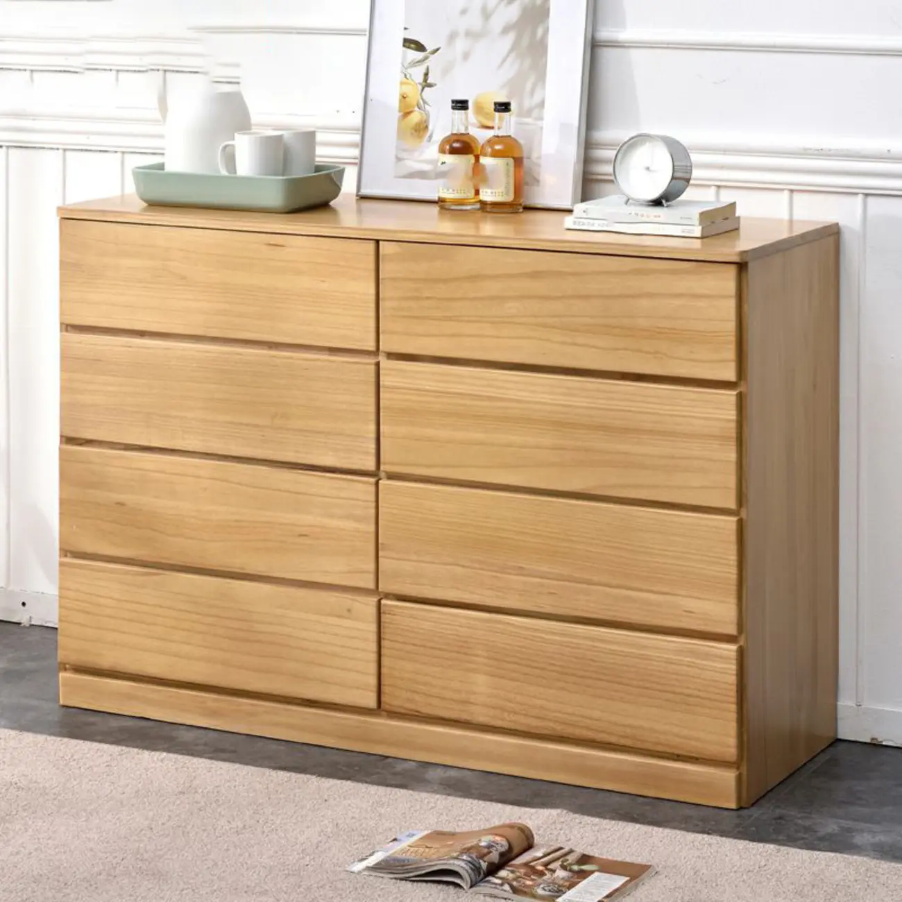Modern Natural Wood Double Dresser with 5-Drawers Image - 1 | homeyfad