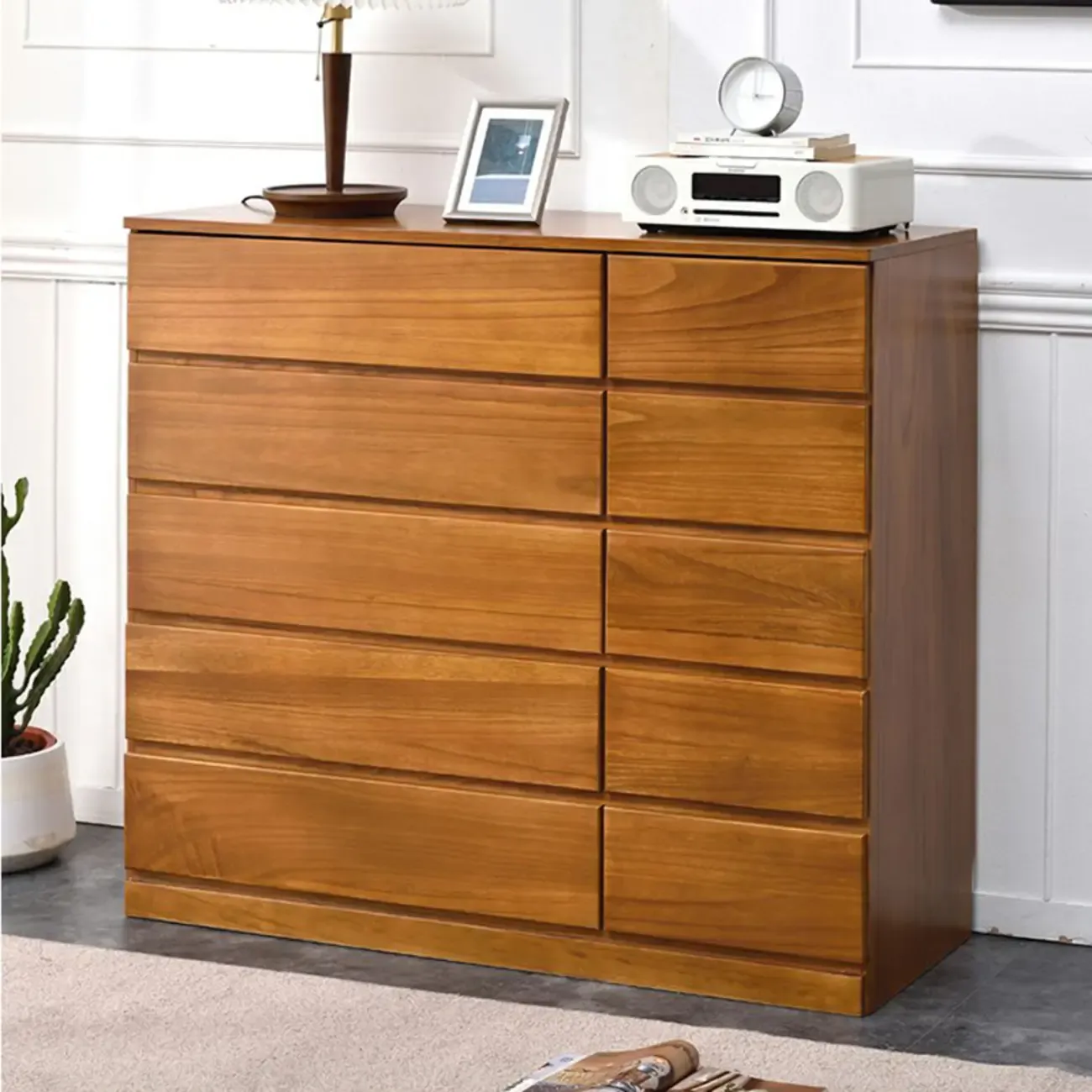 Modern Natural Wood Double Dresser with 5-Drawers Image - 3
