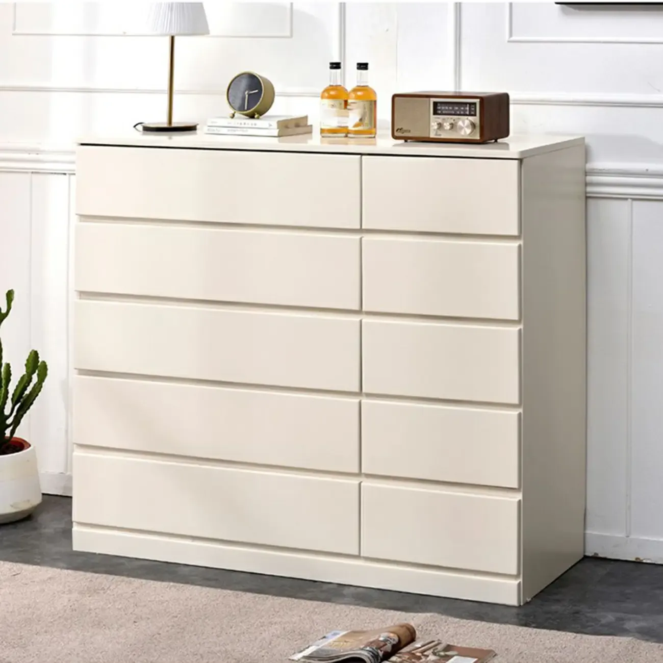 Modern Natural Wood Double Dresser with 5-Drawers Image - 6