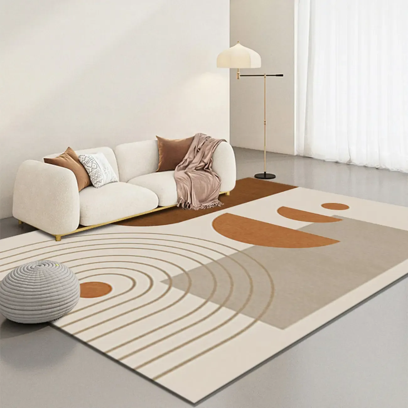 Contemporary Anti-Slip Polyester Striped Rectangle Area Rug Image - 6