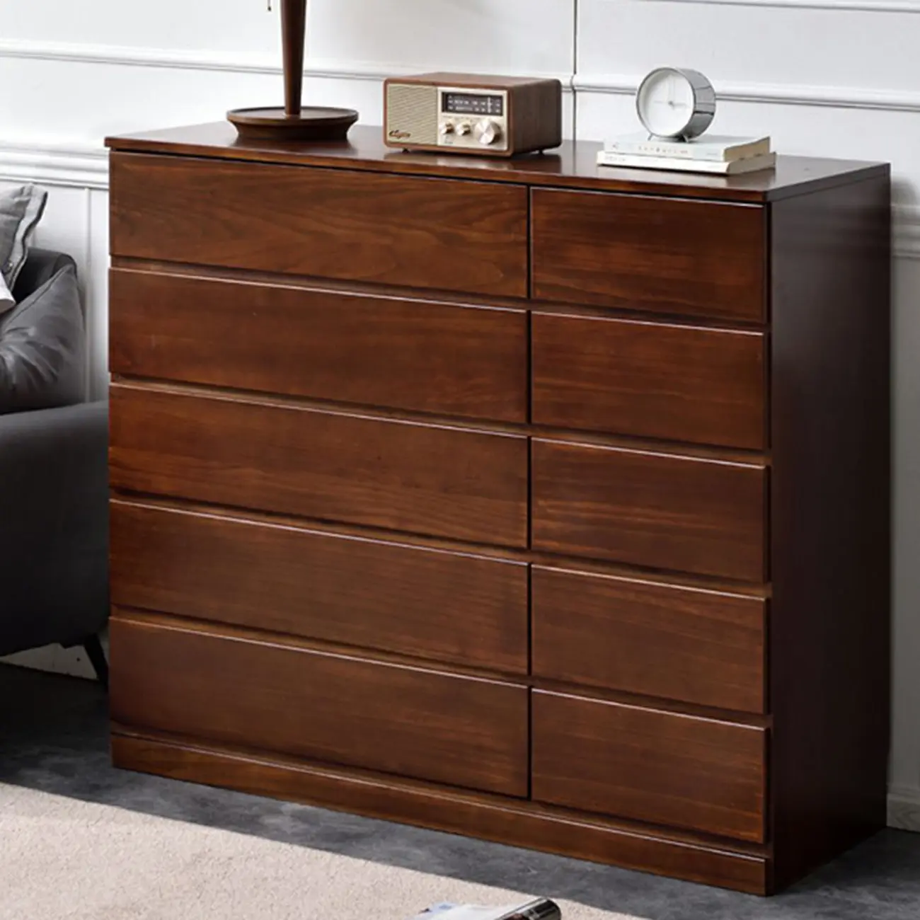 Modern Natural Wood Double Dresser with 5-Drawers Image - 8 | homeyfad