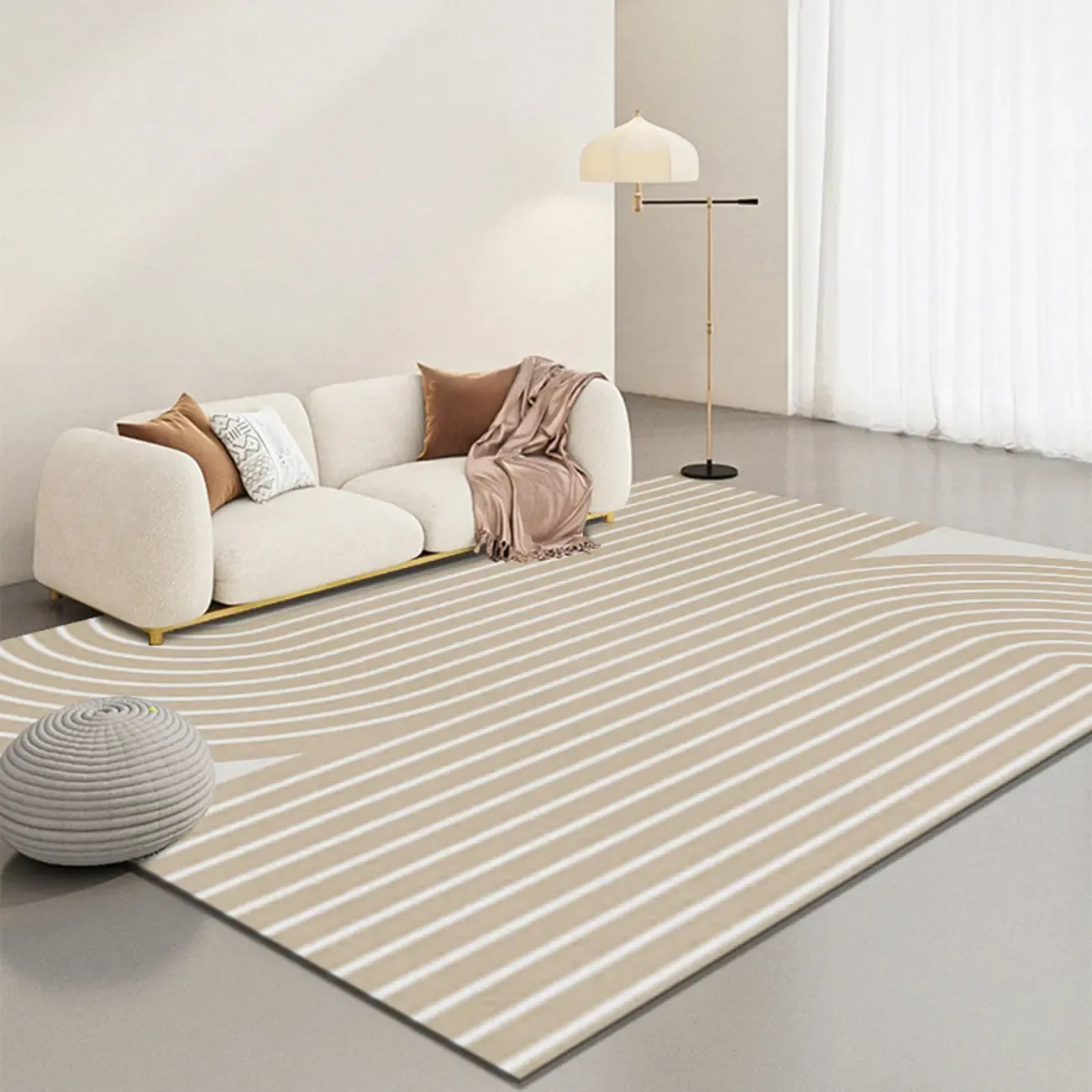 Contemporary Anti-Slip Polyester Striped Rectangle Area Rug Image - 4