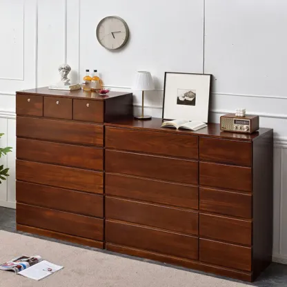 Modern Natural Wood Double Dresser with 5-Drawers Image - 10
