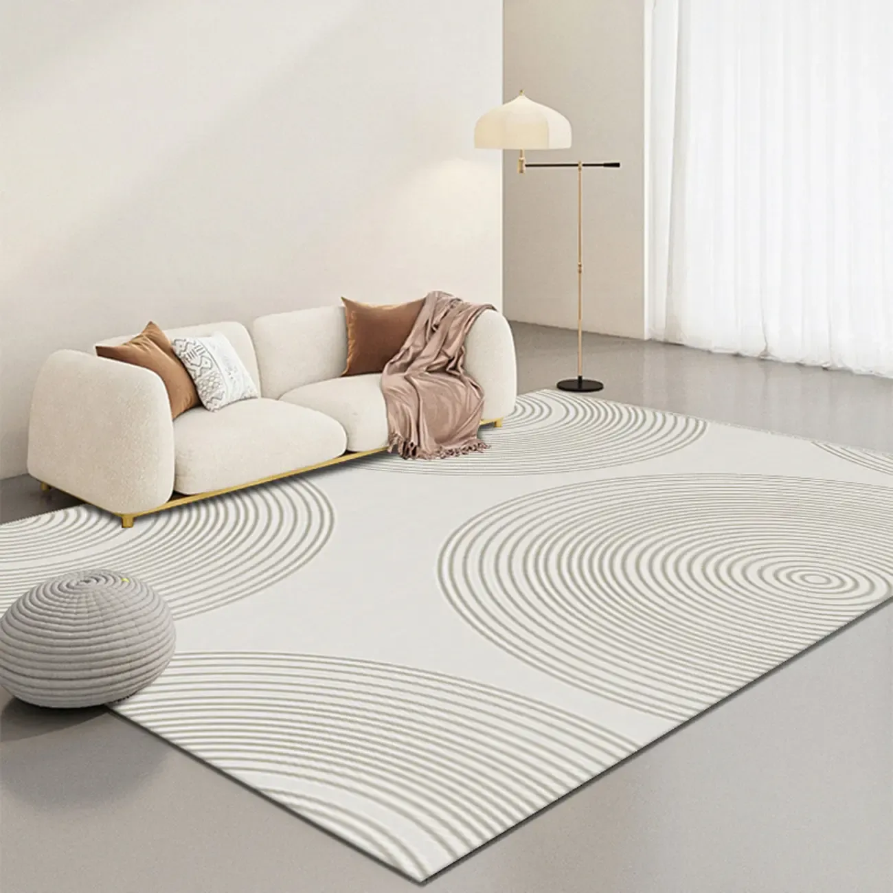 Contemporary Anti-Slip Polyester Striped Rectangle Area Rug Image - 1