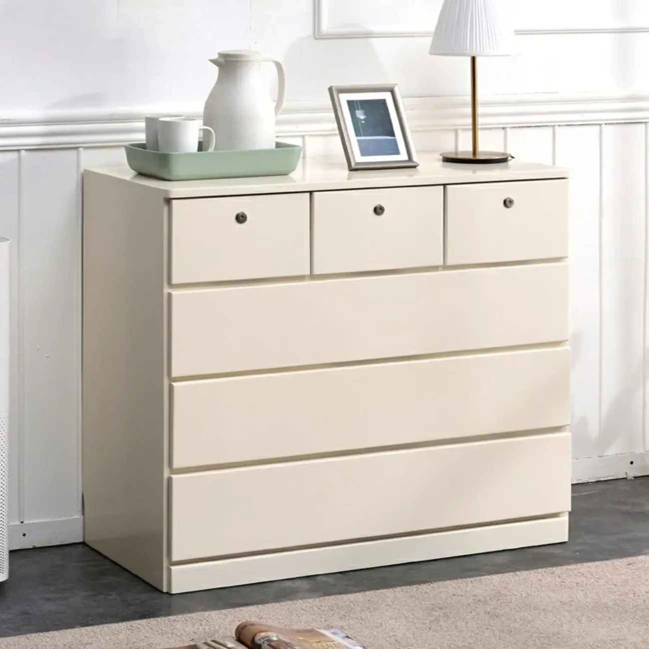 Modern Natural Wood Double Dresser with 5-Drawers Image - 11