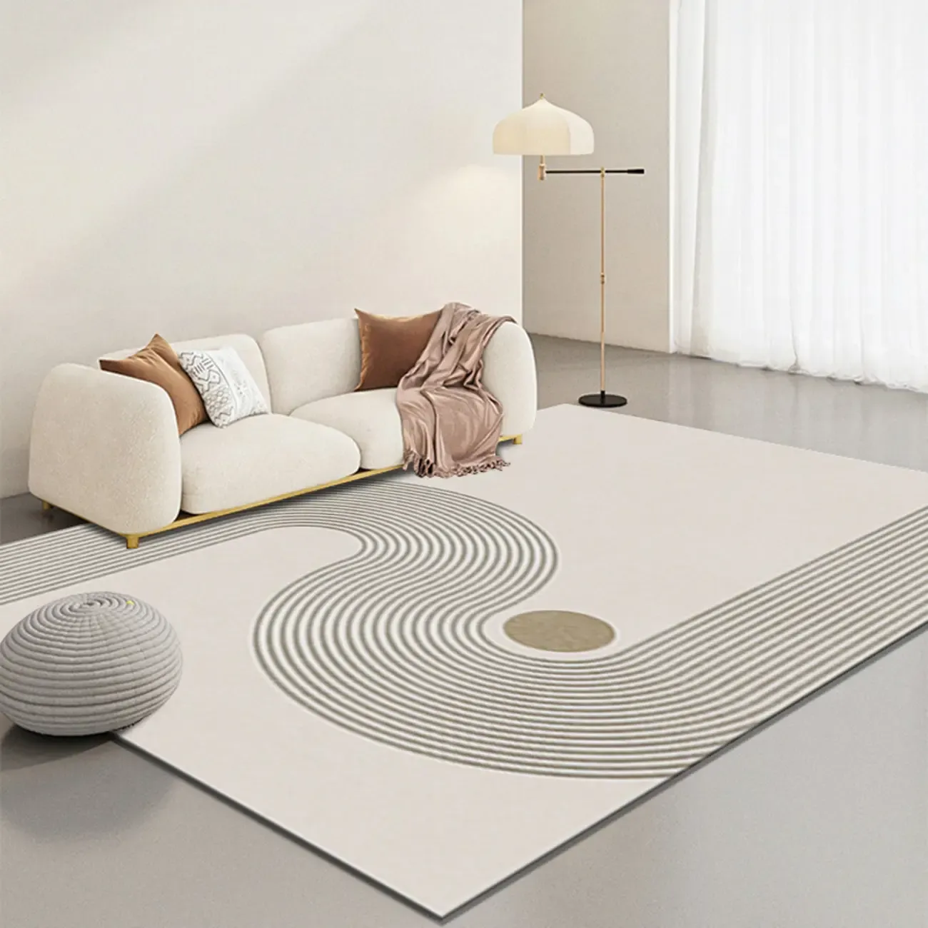 Contemporary Anti-Slip Polyester Striped Rectangle Area Rug Image - 2