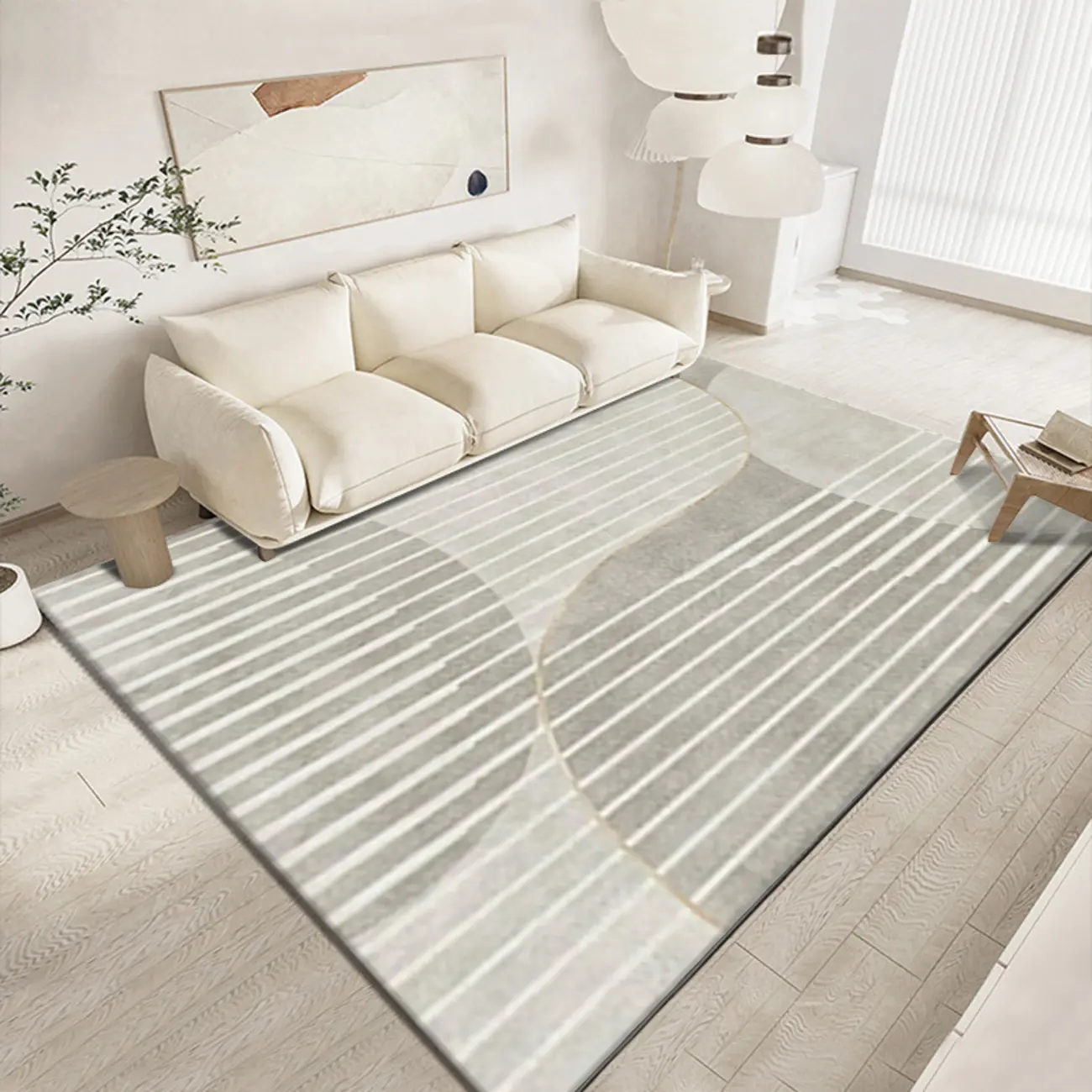 Contemporary Anti-Slip Polyester Striped Rectangle Area Rug Image - 7 | homeyfad