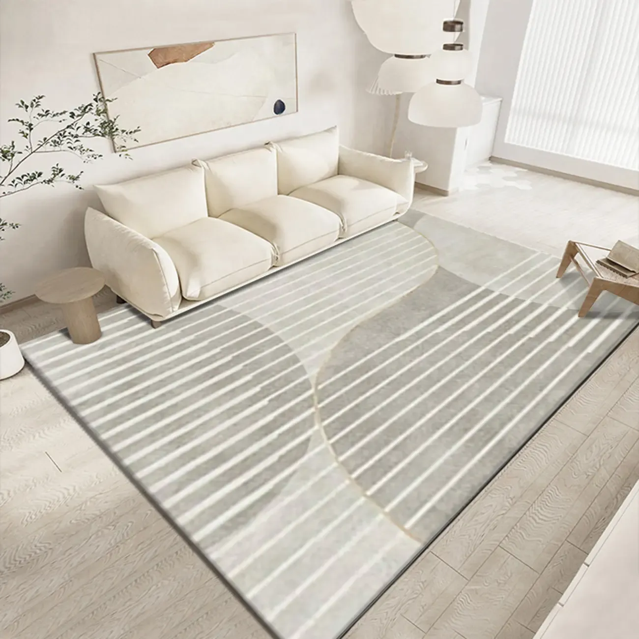 Contemporary Anti-Slip Polyester Striped Rectangle Area Rug Image - 7