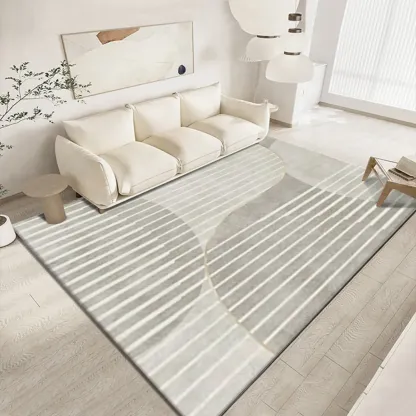 Contemporary Anti-Slip Polyester Striped Rectangle Area Rug Image - 7