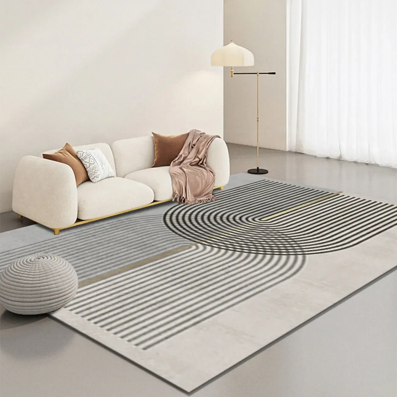 Contemporary Anti-Slip Polyester Striped Rectangle Area Rug Image - 8
