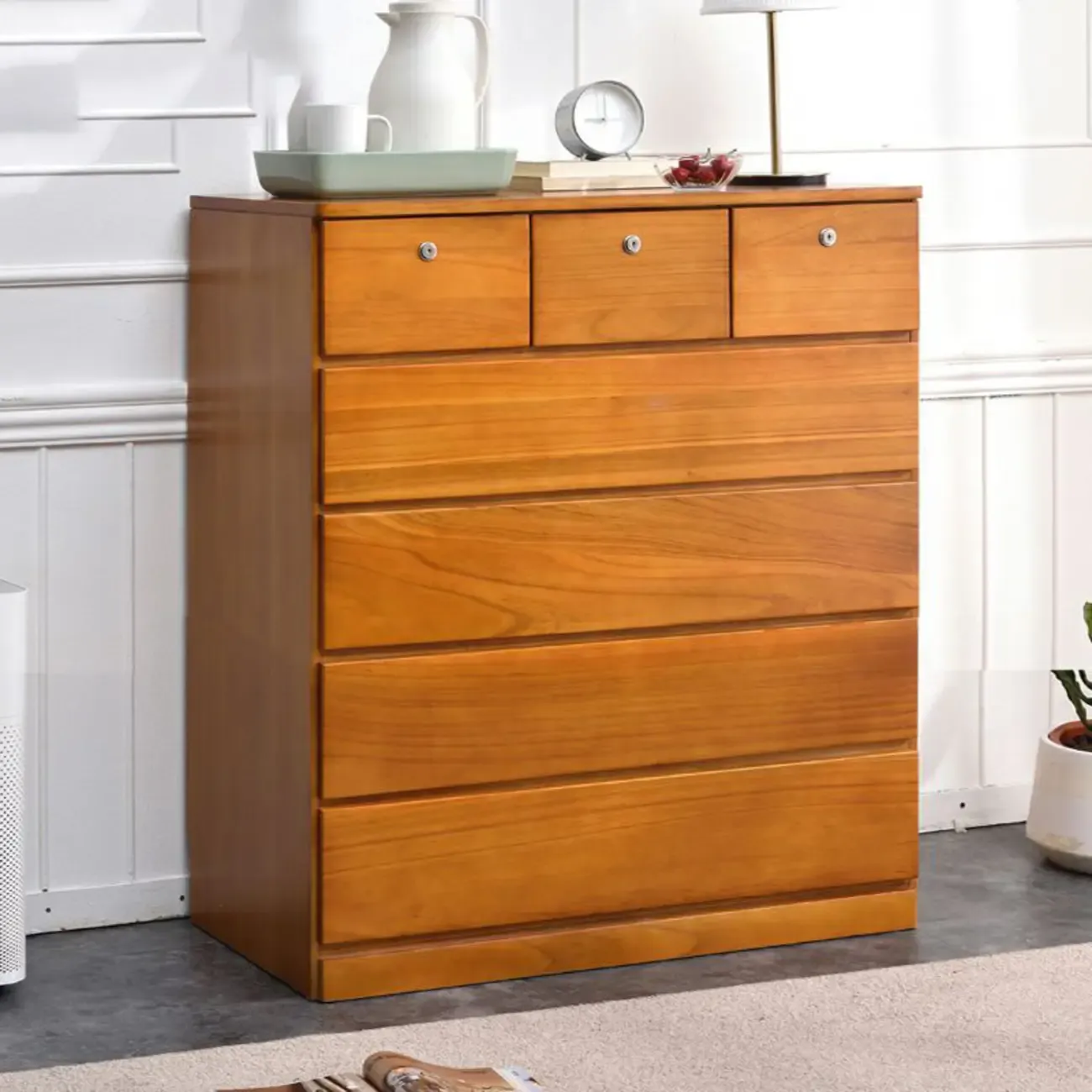 Modern Natural Wood Double Dresser with 5-Drawers Image - 14