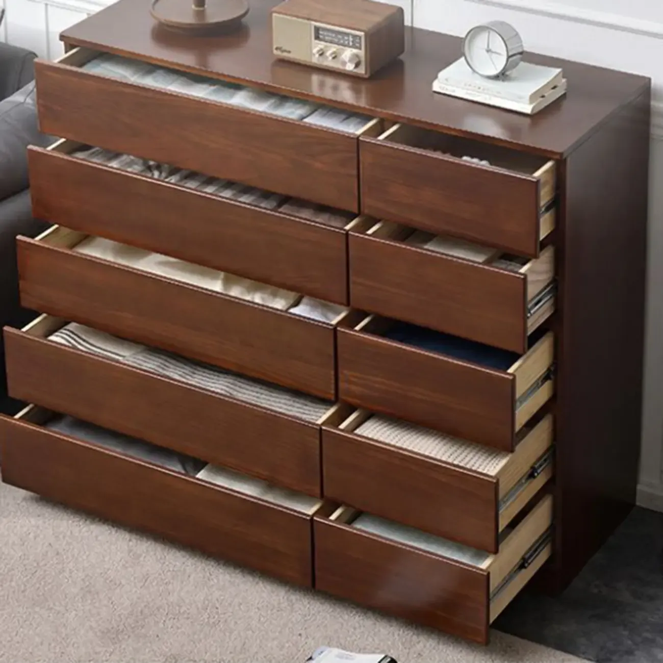Modern Natural Wood Double Dresser with 5-Drawers Image - 15