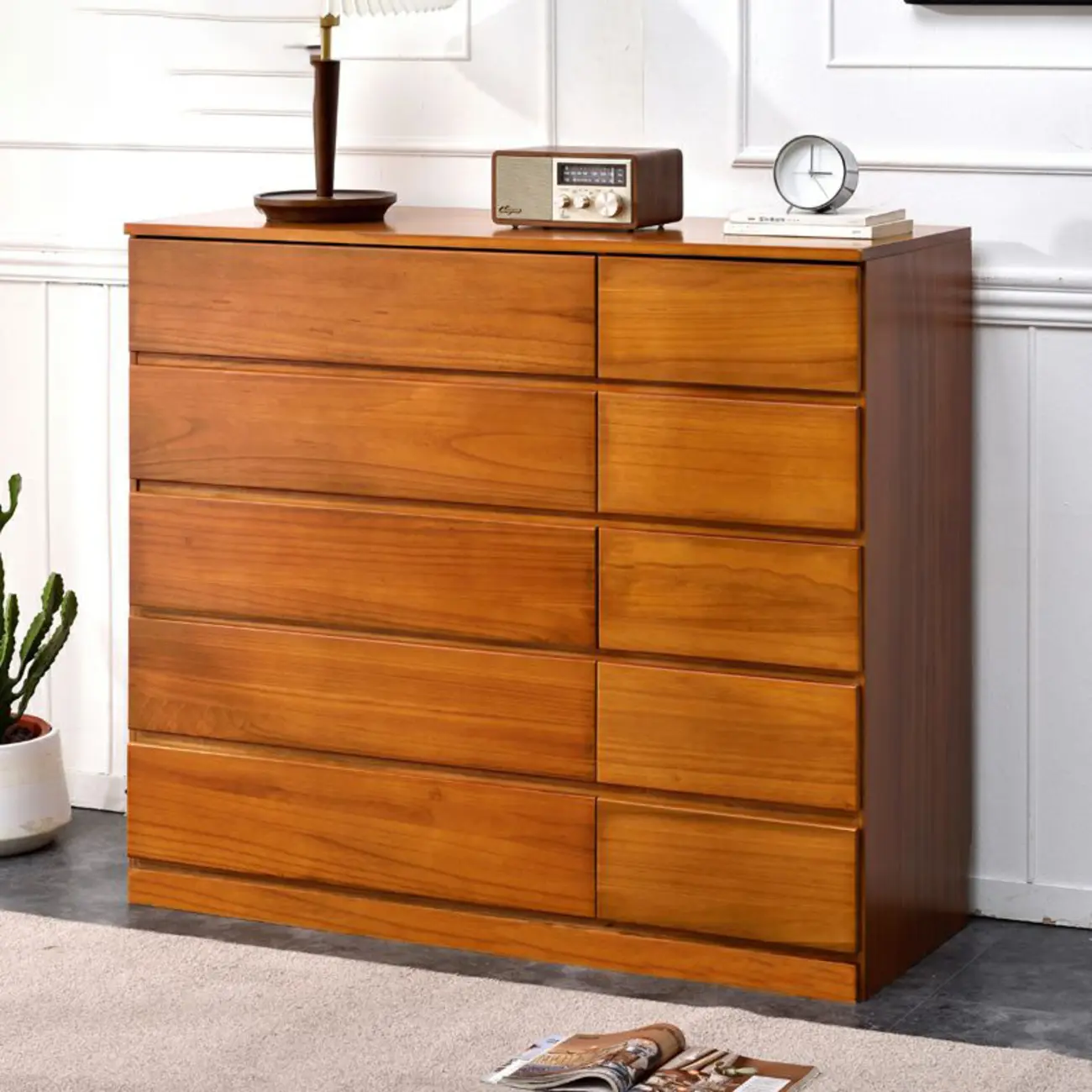 Modern Natural Wood Double Dresser with 5-Drawers Image - 16 | homeyfad