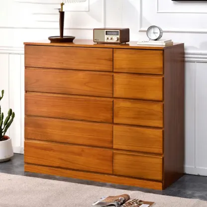 Modern Natural Wood Double Dresser with 5-Drawers Image - 16