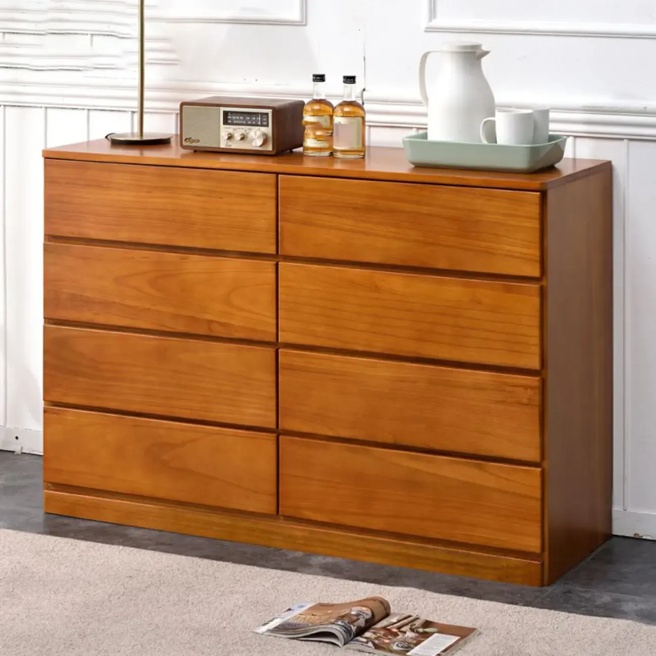 Modern Natural Wood Double Dresser with 5-Drawers Image - 18