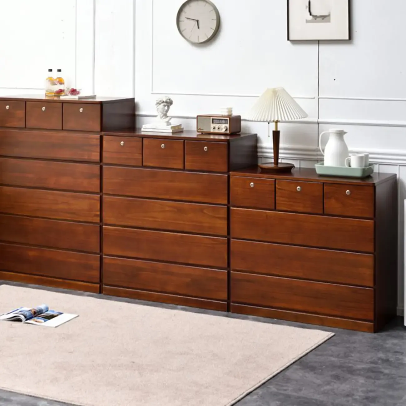Modern Natural Wood Double Dresser with 5-Drawers Image - 19