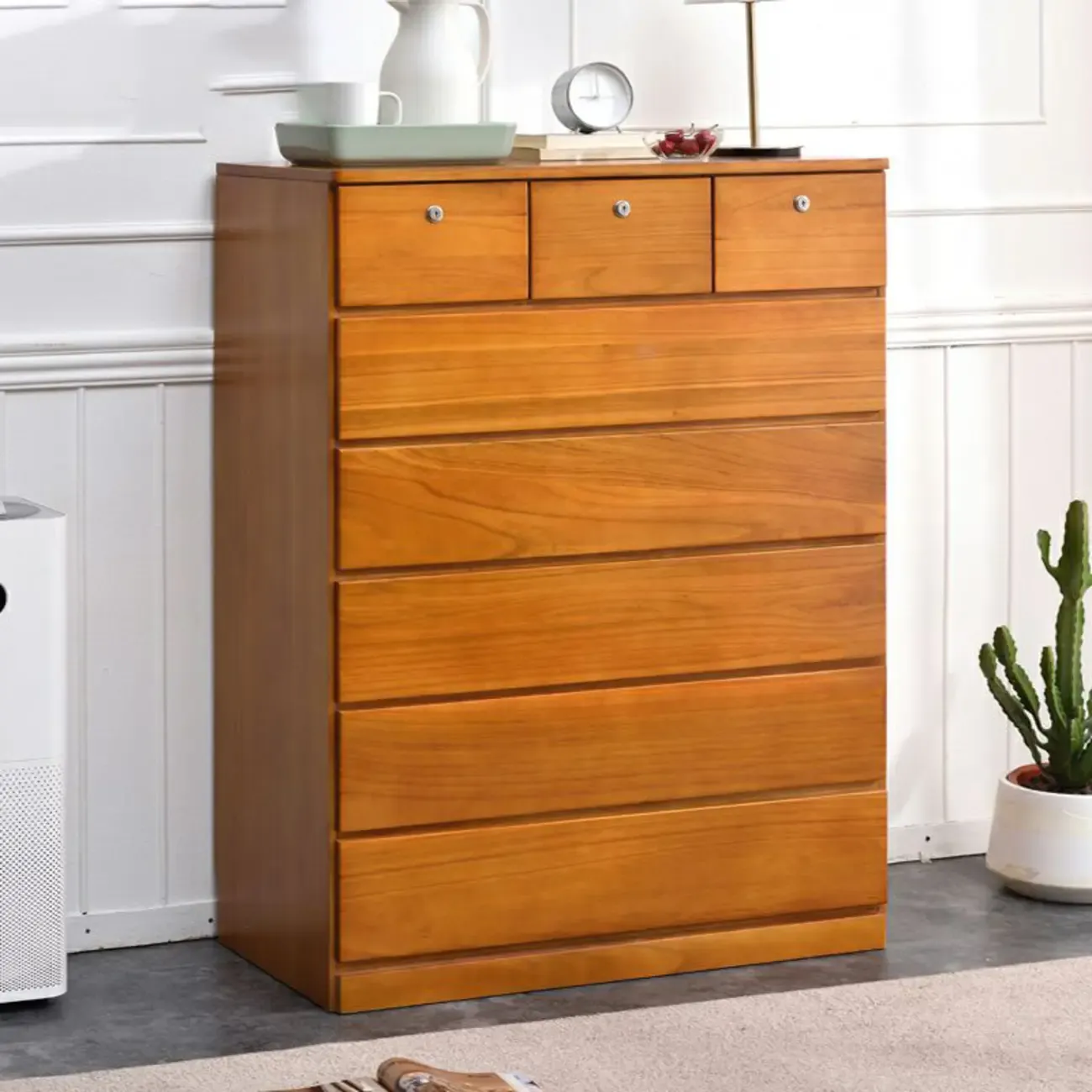Modern Natural Wood Double Dresser with 5-Drawers Image - 20