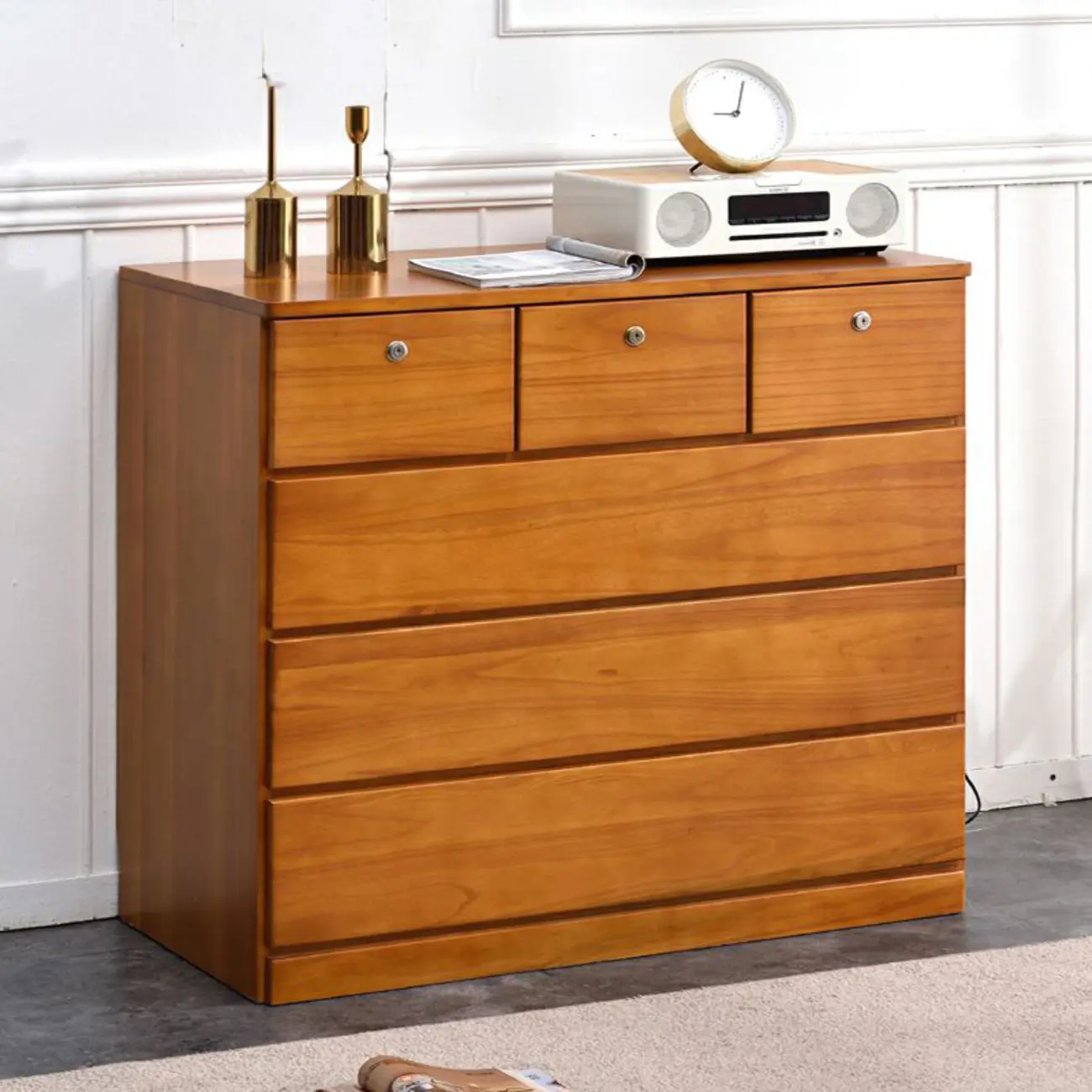 Modern Natural Wood Double Dresser with 5-Drawers Image - 21 | homeyfad