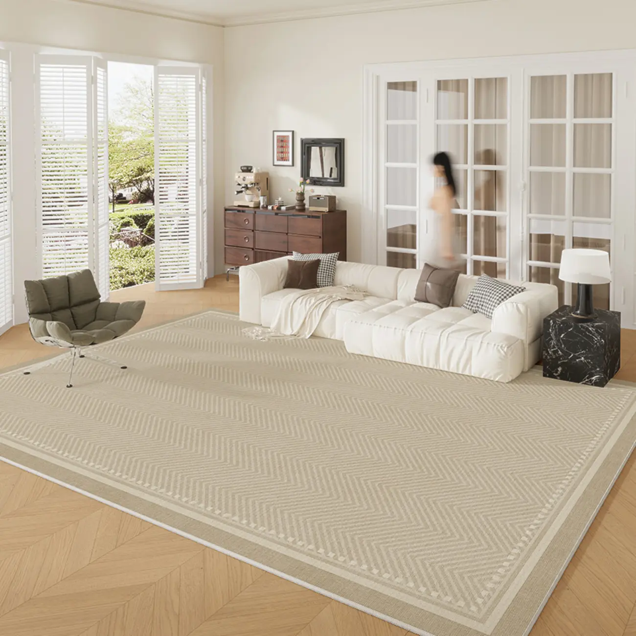 Contemporary Skid-resistant Rectangle Striped Loop Velvet Area Rug Image - 1 | homeyfad