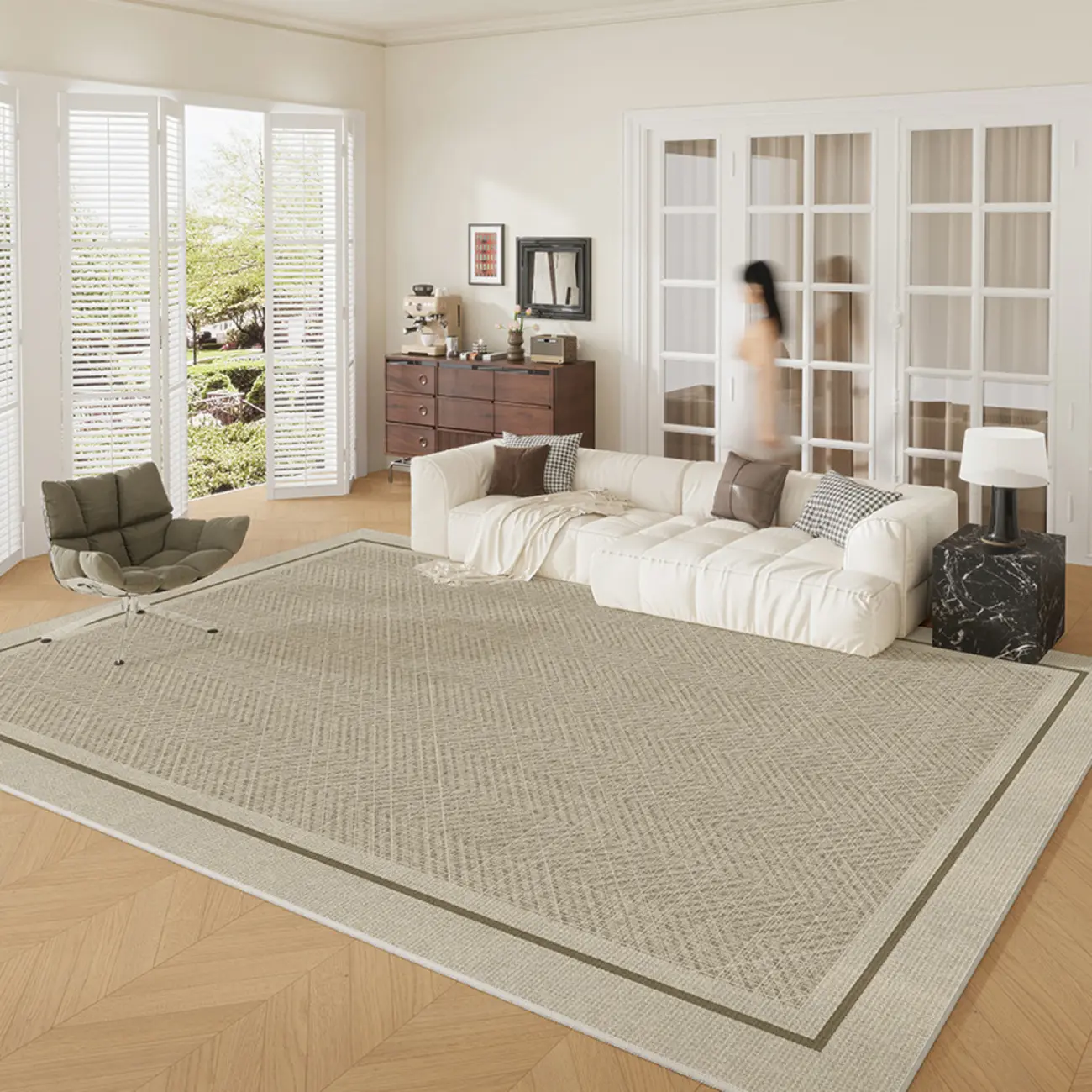 Contemporary Skid-resistant Rectangle Striped Loop Velvet Area Rug Image - 2 | homeyfad
