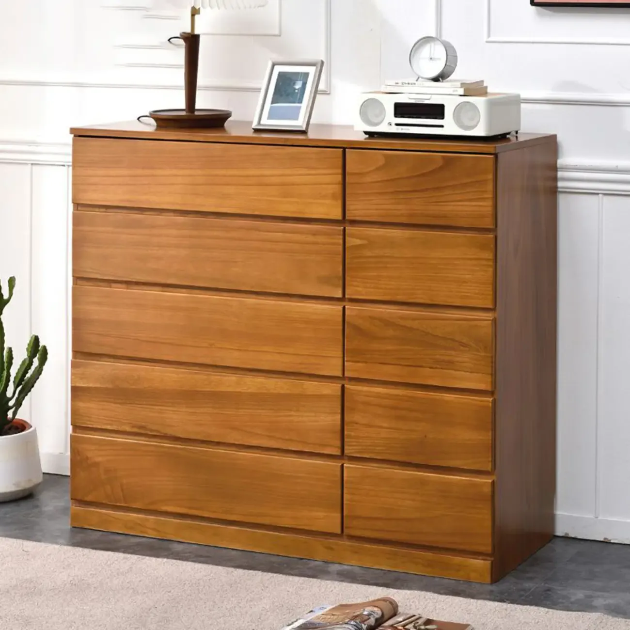 Modern Natural Wood Double Dresser with 5-Drawers Image - 23