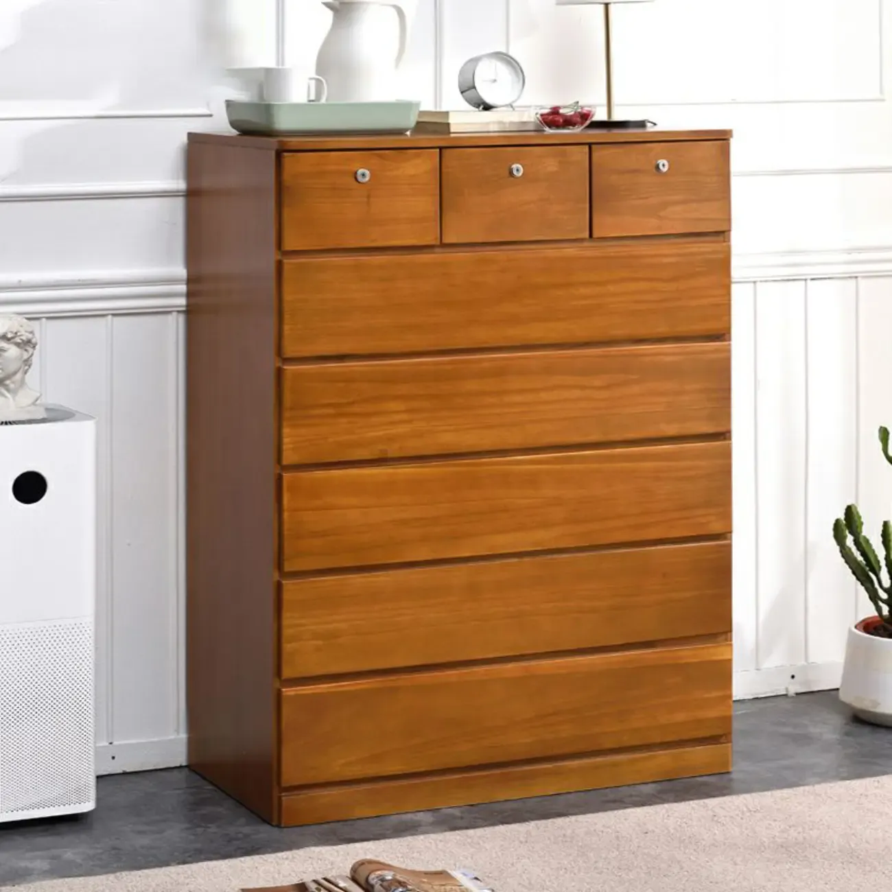 Modern Natural Wood Double Dresser with 5-Drawers Image - 25