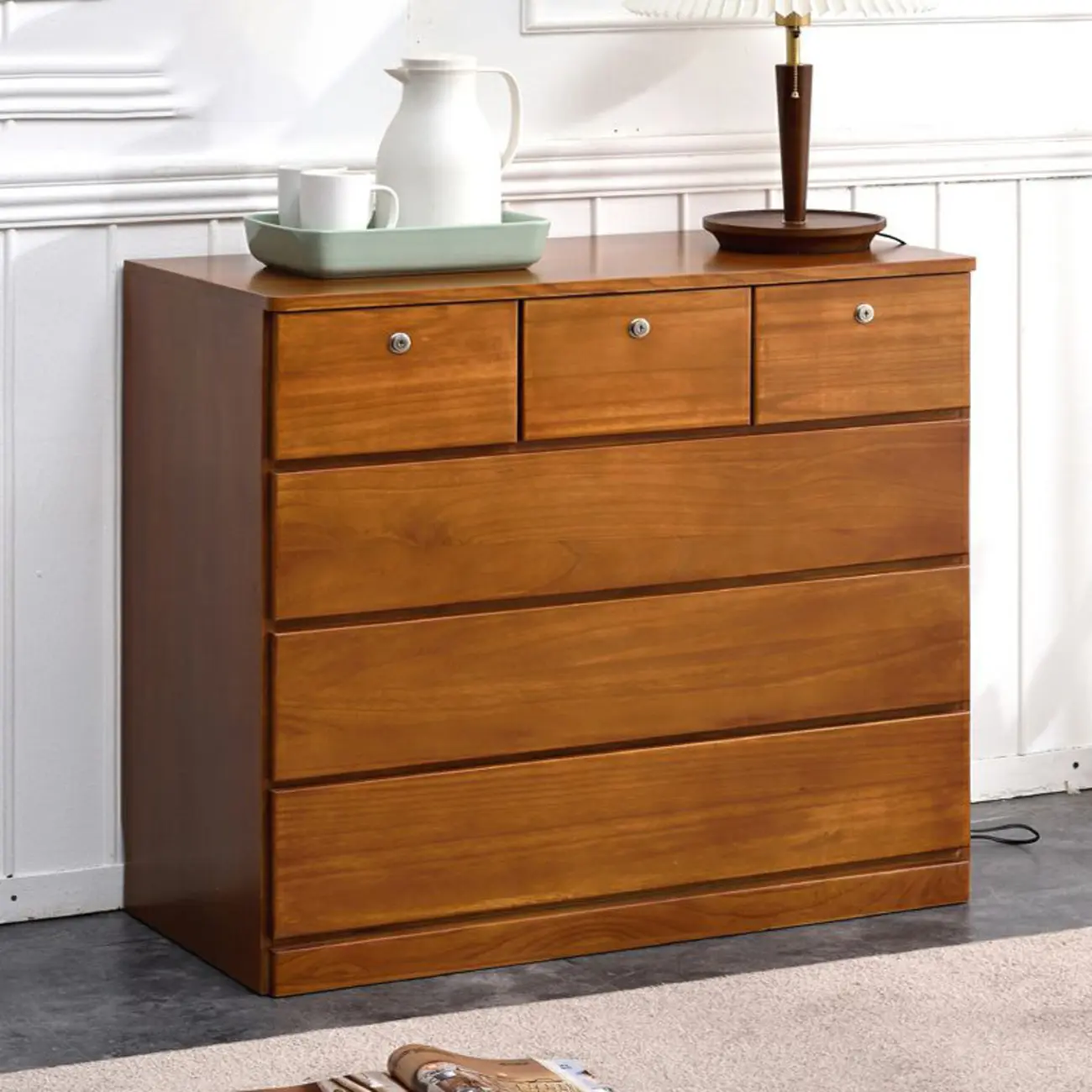 Modern Natural Wood Double Dresser with 5-Drawers Image - 26 | homeyfad