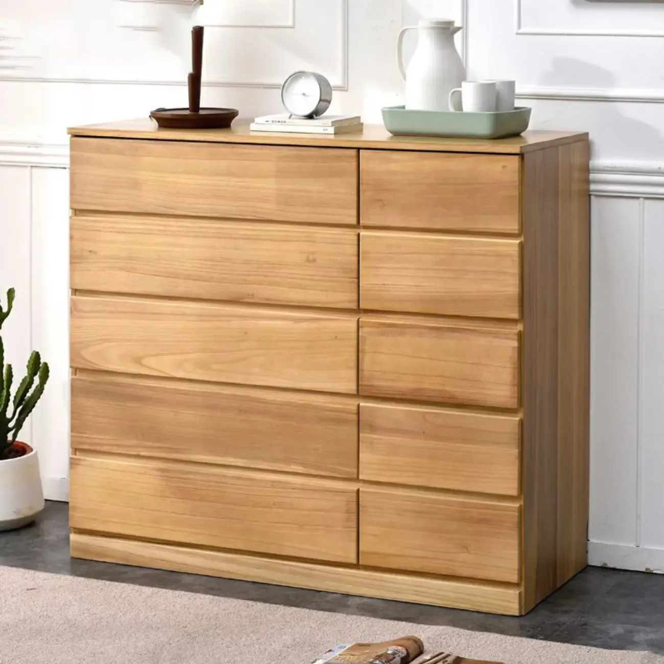 Modern Natural Wood Double Dresser with 5-Drawers Image - 27
