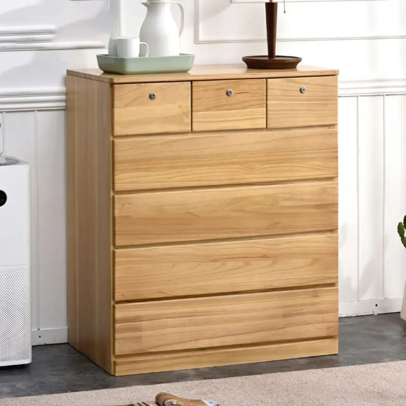 Modern Natural Wood Double Dresser with 5-Drawers Image - 28