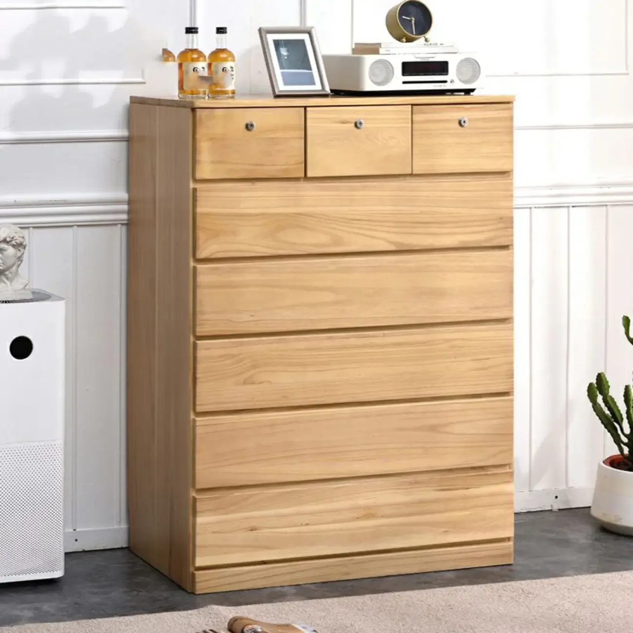 Modern Natural Wood Double Dresser with 5-Drawers Image - 29