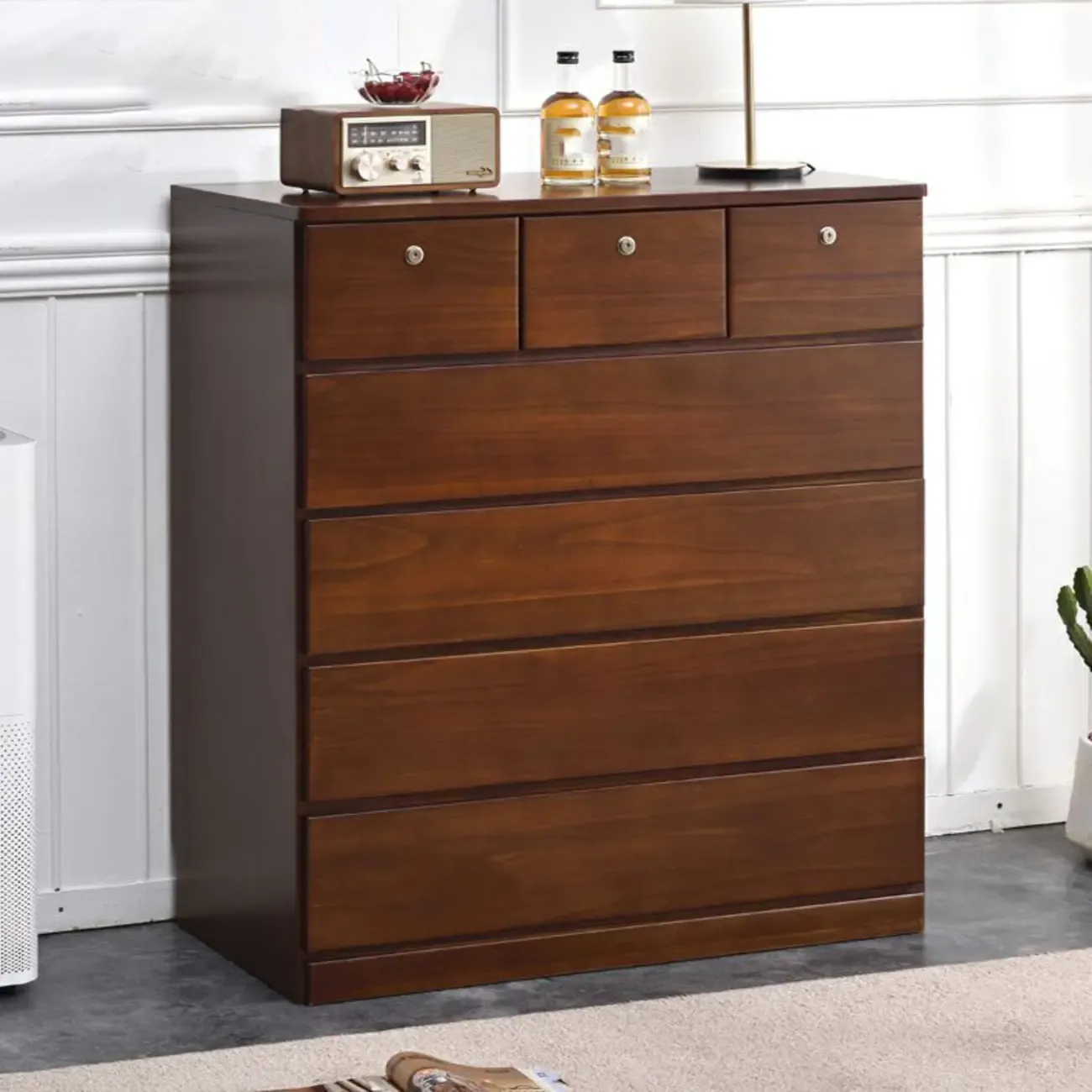 Modern Natural Wood Double Dresser with 5-Drawers Image - 30