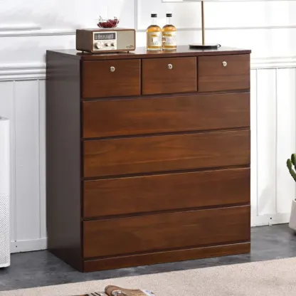 Modern Natural Wood Double Dresser with 5-Drawers Image - 30