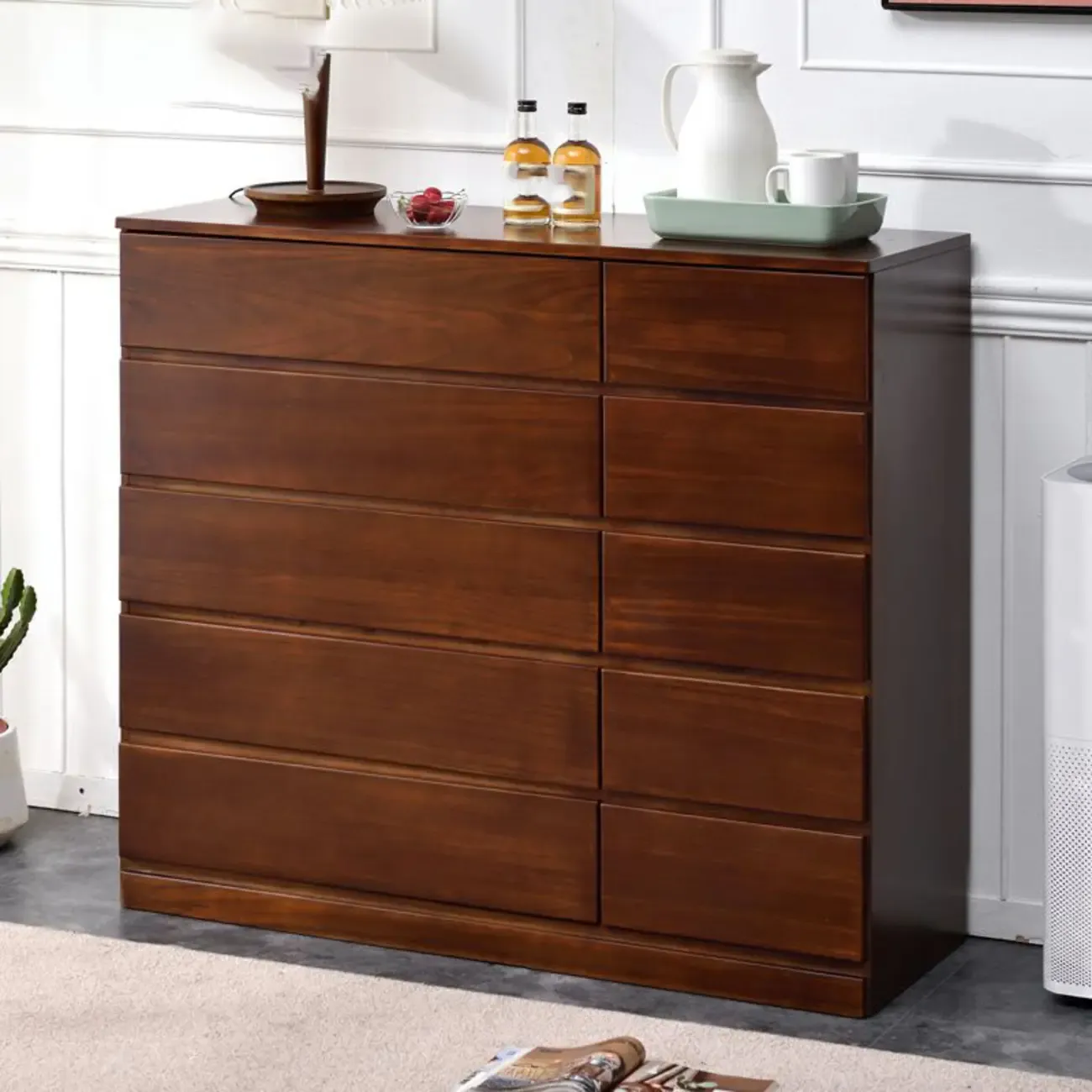 Modern Natural Wood Double Dresser with 5-Drawers Image - 31