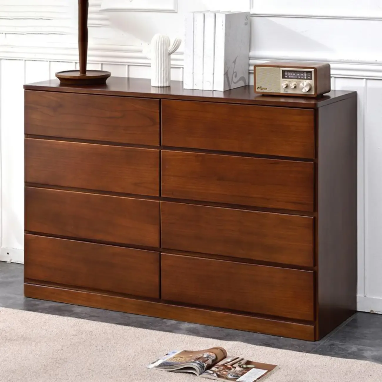 Modern Natural Wood Double Dresser with 5-Drawers Image - 32